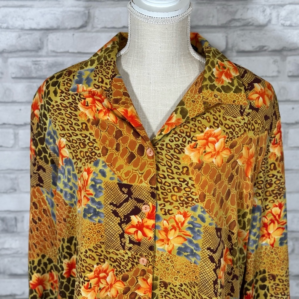 Impressions Floral Patchwork Button-Up Blouse - Picture 2 of 10